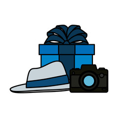 Sticker - giftbox and camera with elegant hat