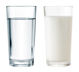 Wall Mural - water and milk glasses isolated with clipping path included