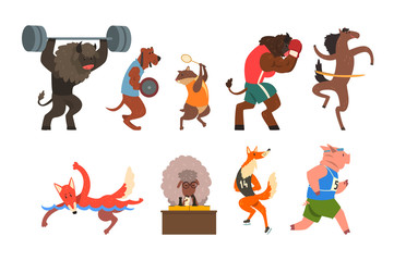 Wall Mural - Animals doing exercise in the gym, fitness and healthy lifest.yle vector Illustrations on a white background