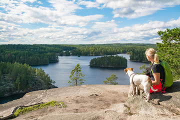 Woman hiking in forest