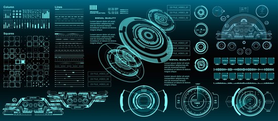 HUD elements mega set pack. Dashboard display virtual reality technology screen. Futuristic user interface.