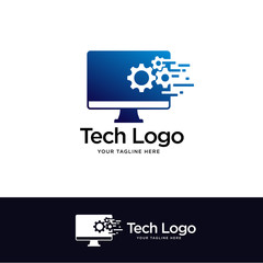 Poster - screen computer logo designs concept, tech logo template