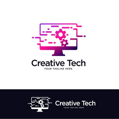 Poster - screen computer logo designs concept, tech logo template