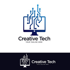 Aufkleber - screen computer logo designs template. tech logo designs vector