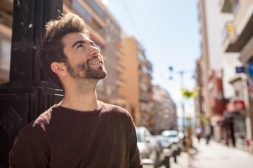 young man looking up