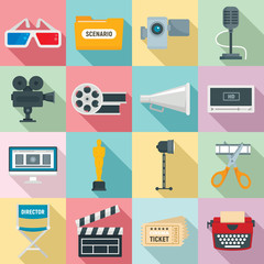 Wall Mural - Film production icons set. Flat set of film production vector icons for web design