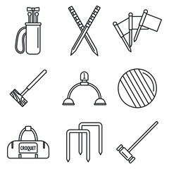 Poster - croquet equipment icons set. outline set of croquet equipment vector icons for web design isolated o