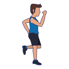 Sticker - fitness man running sideview blue lines