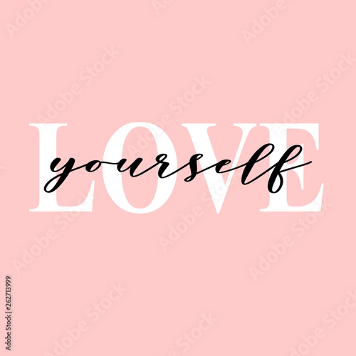 Cuadros en Lienzo Love yourself quote typography with pink background