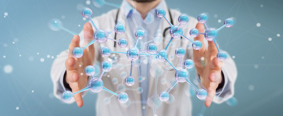 Aufkleber - Doctor using digital molecule interface 3D rendering