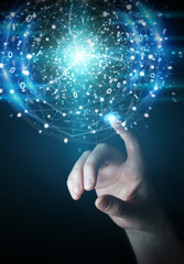 Fototapete - Businessman hand creating renewable and sustainable eco energy with electrical sphere 3D rendering