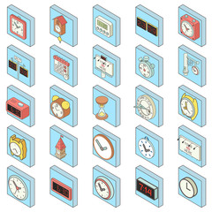 Poster - Timepiece icons set. Isometric set of 25 timepiece vector icons for web isolated on white background