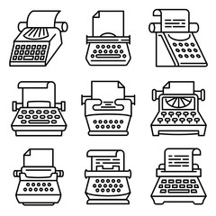 Poster - Typewriter icons set. Outline set of typewriter vector icons for web design isolated on white background