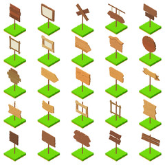 Poster - Signboard icons set. Isometric set of 25 signboard vector icons for web isolated on white background