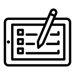 Poster - Tablet and stylus icon. Outline tablet and stylus vector icon for web design isolated on white background