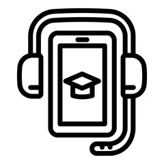 Poster - Headphones and smartphone icon. Outline headphones and smartphone vector icon for web design isolated on white background