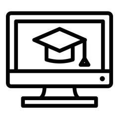 Poster - Oxford cap on the monitor icon. Outline oxford cap on the monitor vector icon for web design isolated on white background