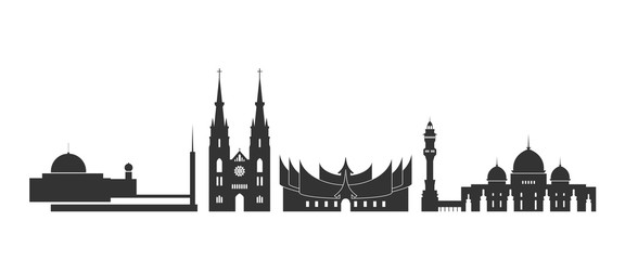 Wall Mural - Indonesia logo. Isolated Indonesian architecture on white background 