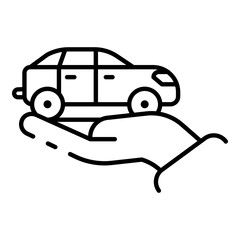 Poster - Car in hand icon. Outline car in hand vector icon for web design isolated on white background