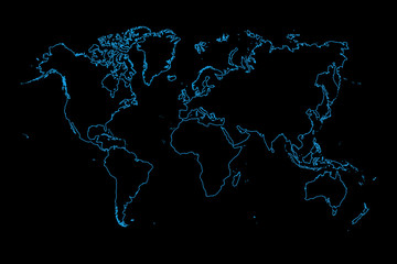 Wall Mural - blue map of the world on black background