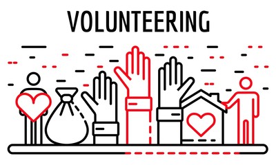 Wall Mural - Volunteering banner. Outline illustration of volunteering vector banner for web design