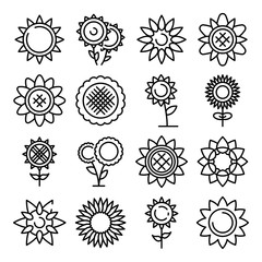 Poster - Sunflower icons set. Outline set of sunflower vector icons for web design isolated on white background
