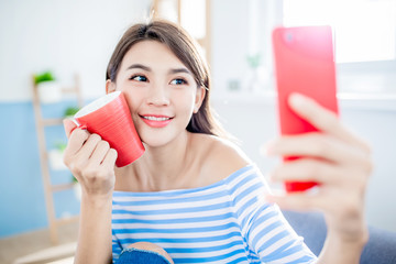 Wall Mural - beautiful woman taking selfie