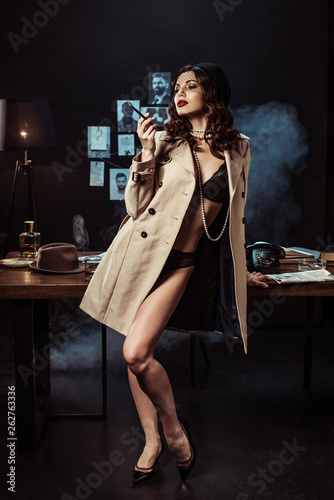 trench coat and lingerie