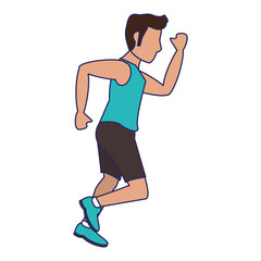 Poster - fitness man running sideview blue lines