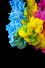 Fotomurales - Ink in water. Splash acrilyc paint mixing. Multicolored liquid dye. Abstract sculpture background color