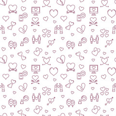 Aufkleber - Love vector outline seamless pattern - valentines day concept linear background