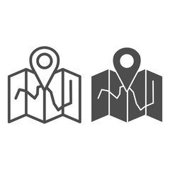 Poster - Map location line and glyph icon. Map with pin vector illustration isolated on white. Travel outline style design, designed for web and app. Eps 10.
