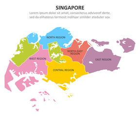 Poster - Singapore multicolored map with regions. Vector illustration