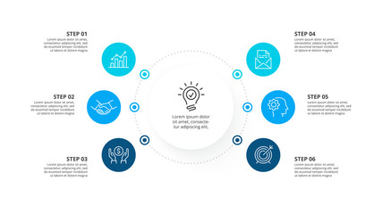 Vector infographic circles with icons and 6 options or steps. Infographics for business concept. Can be used for presentations banner, workflow layout, process diagram, flow chart, info graph.