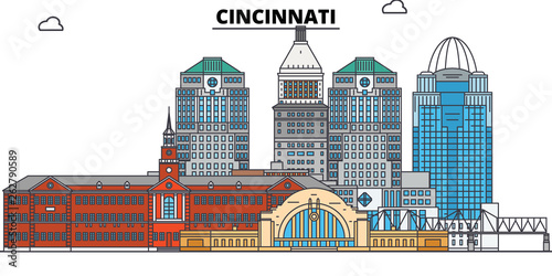 Cincinnati United States Flat Landmarks Vector Illustration Cincinnati Line City With Famous Travel Sights Design Skyline Buy This Stock Vector And Explore Similar Vectors At Adobe Stock Adobe Stock