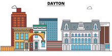 Dayton,United States, Flat Landmarks Vector Illustration. Dayton Line City With Famous Travel Sights, Design Skyline. 