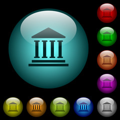 Sticker - Bank office building icons in color illuminated glass buttons