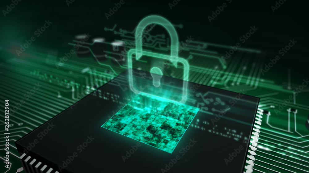 CPU on board with padlock hologram