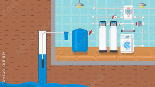 Fotomural Water Supply and Purification System Illustration