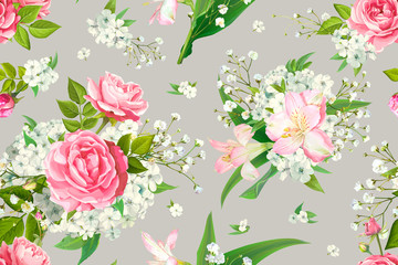 Wall Mural - Seamless pattern with rose flowers