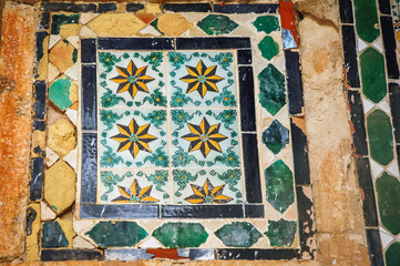 Wall Mural - Floor tiles in Mausoleum of Sidi Sahab, commonly known as the Mosque of the Barber in Kairouan ancient city in Tunisia