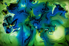 Beautiful Abstraction Of Liquid Paints In Slow Blending Flow Mixing Together Gently