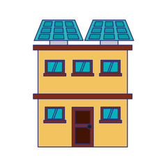 Poster - Solar panel on urban edifice building blue lines