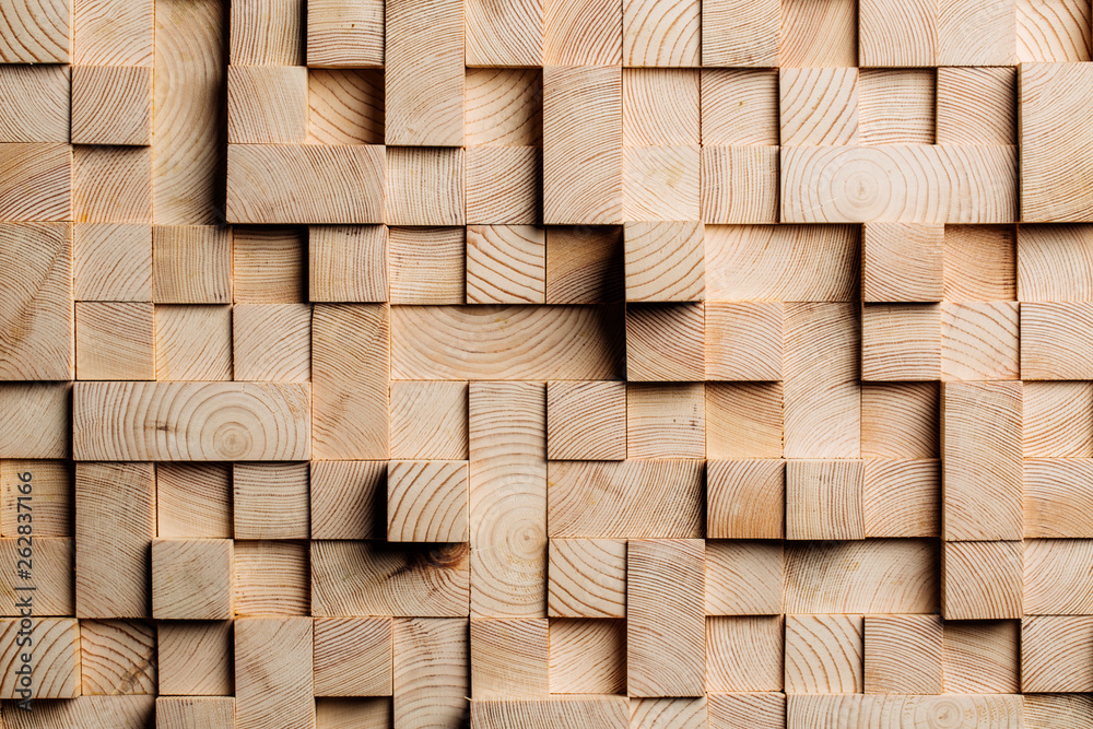 Background made of wooden cubes - obrazy, fototapety, plakaty 