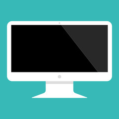 Fototapete - Big desctop computer with black empty screen on green background vector eps10.