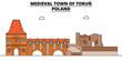 Poland , Torun, flat landmarks vector illustration. Poland , Torun line city with famous travel sights, design skyline. 