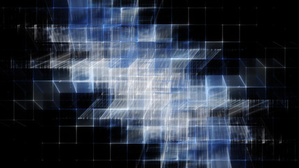 Poster - Abstract blue on black background element. Fractal graphics 3d illustration. Science or technology concept.