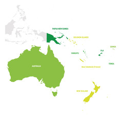 Wall Mural - Australia and Oceania Region. Map of countries in South Pacific Ocean. Vector illustration