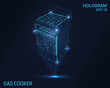 Gas cooker hologram. Holographic projection gas cooker. Flickering energy flux of particles. Scientific design gas stove.
