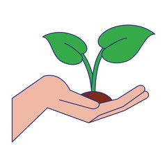 Sticker - Hand with plant cartoon blue lines